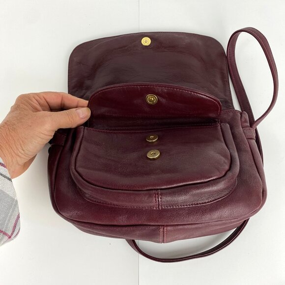 De Mura Leather Purse Shoulder Bag Multi-Pockets Burgundy Red Satchel Handbag - Picture 9 of 10